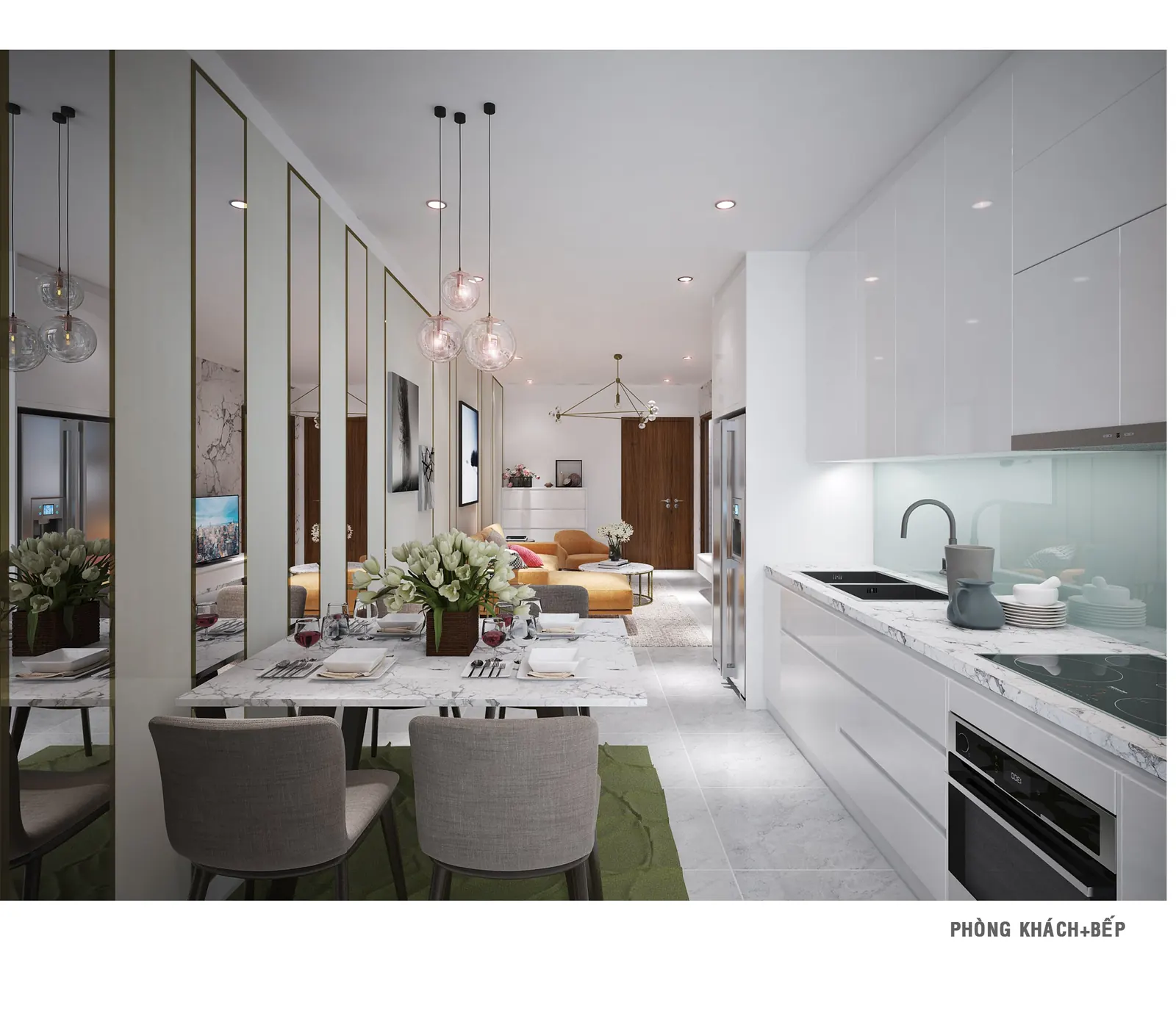 Bếp căn hộ 2 phòng ngủ Thiên Quân Marina