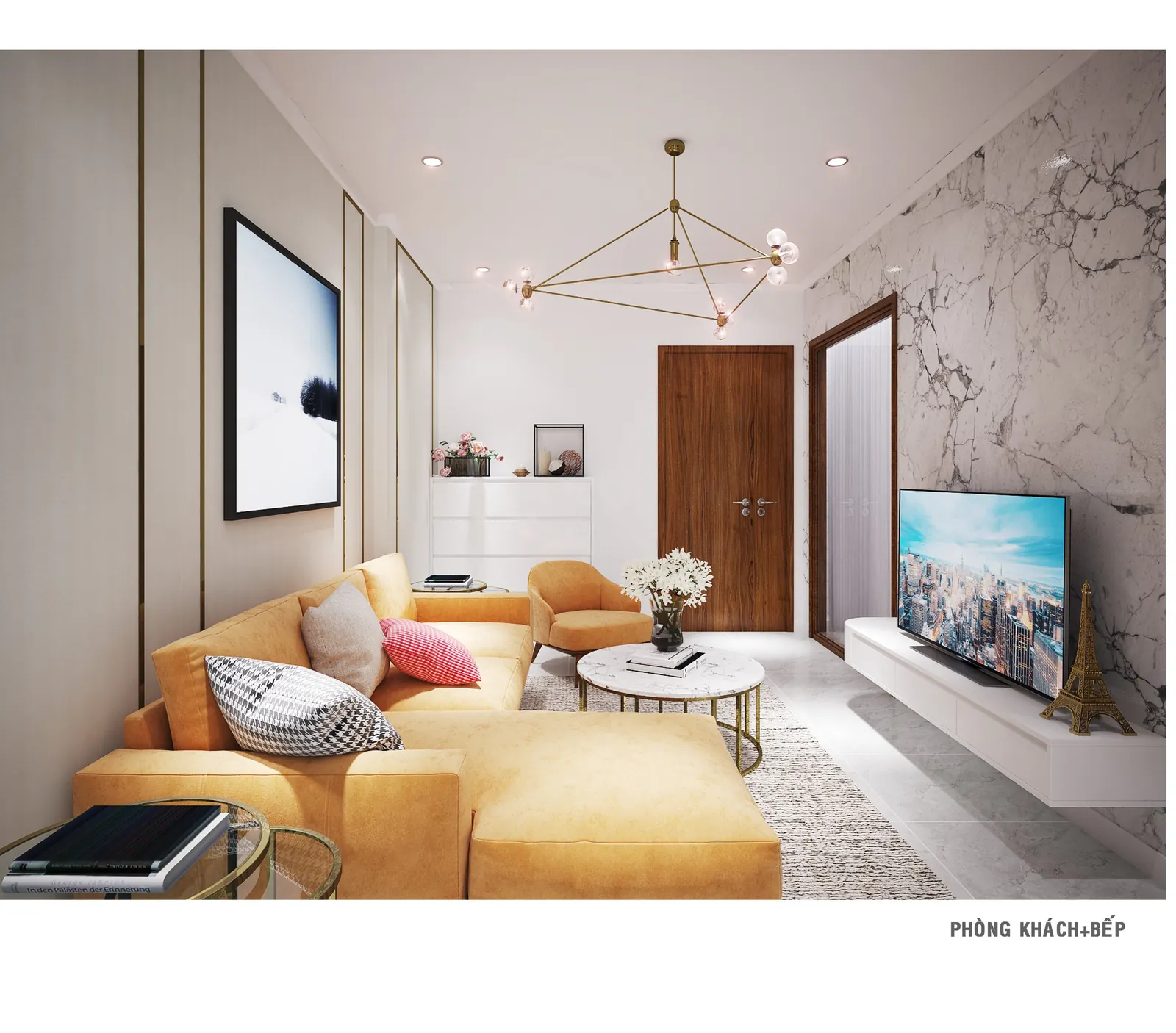 Phòng khách căn hộ 2 phòng ngủ Thiên Quân Marina