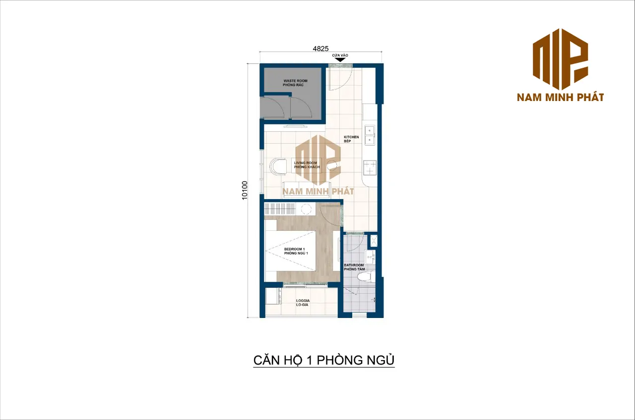 Mặt bằng căn 1 phòng ngủ cho sinh viên y Thiên Quân Marina