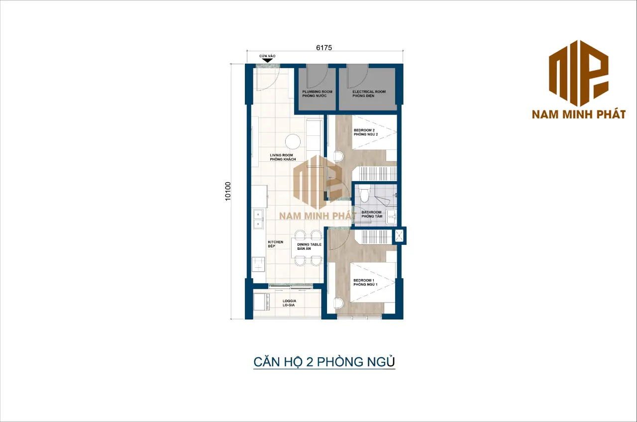 Mặt bằng căn hộ 2 phòng ngủ Thiên Quân Marina giá 1,7 tỷ