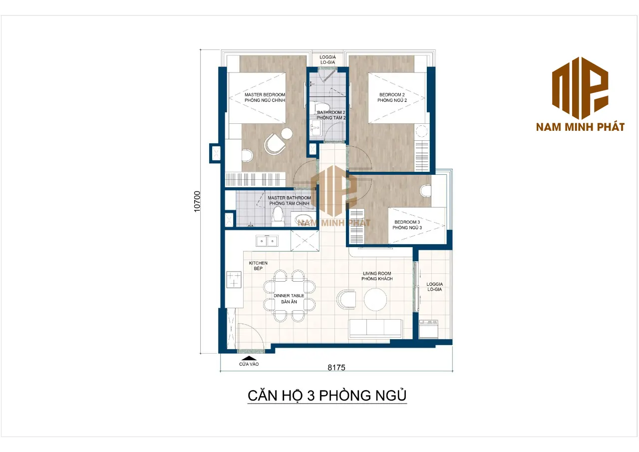 Mặt bằng căn hộ 3 phòng ngủ Thiên Quân Marina Plaza