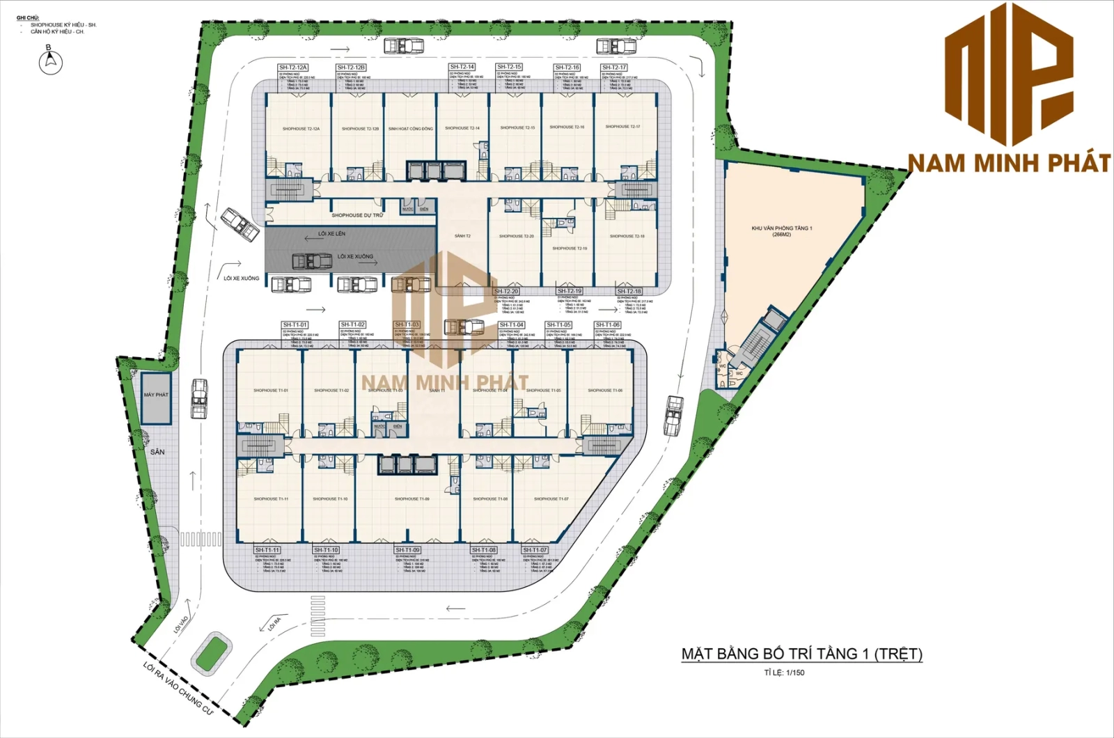 Mặt bằng tầng 1 shophouse Thiên Quân Marina Plaza