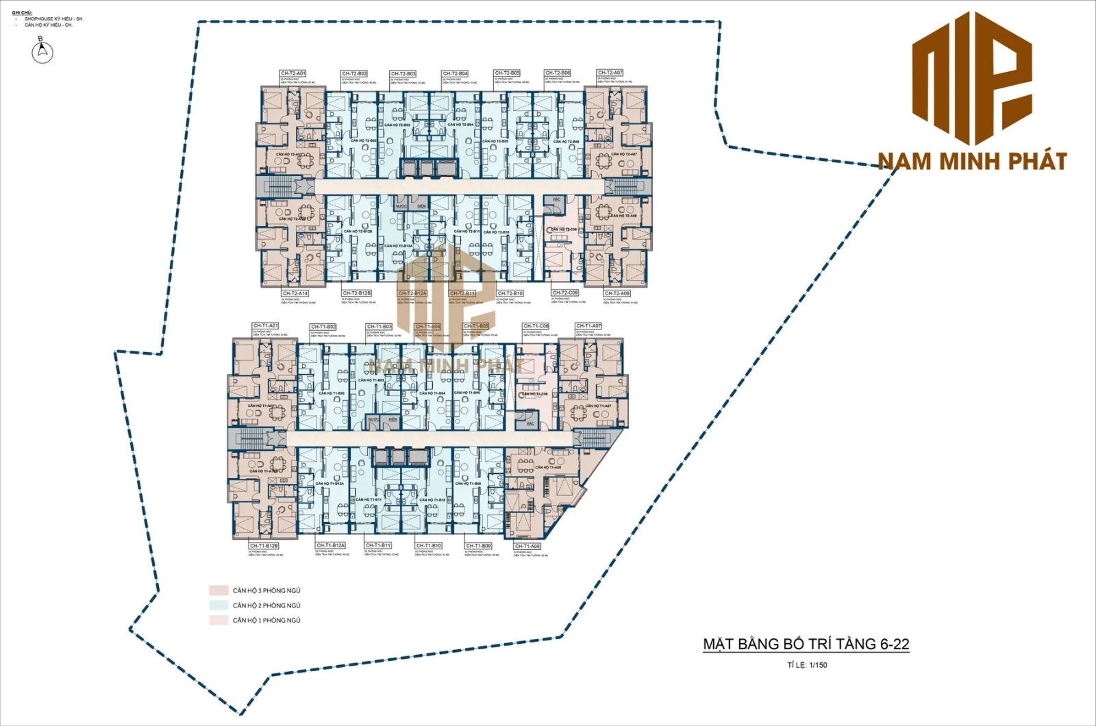 Mặt bằng căn hộ Thiên Quân Marina Plaza tầng điển hình 6-22