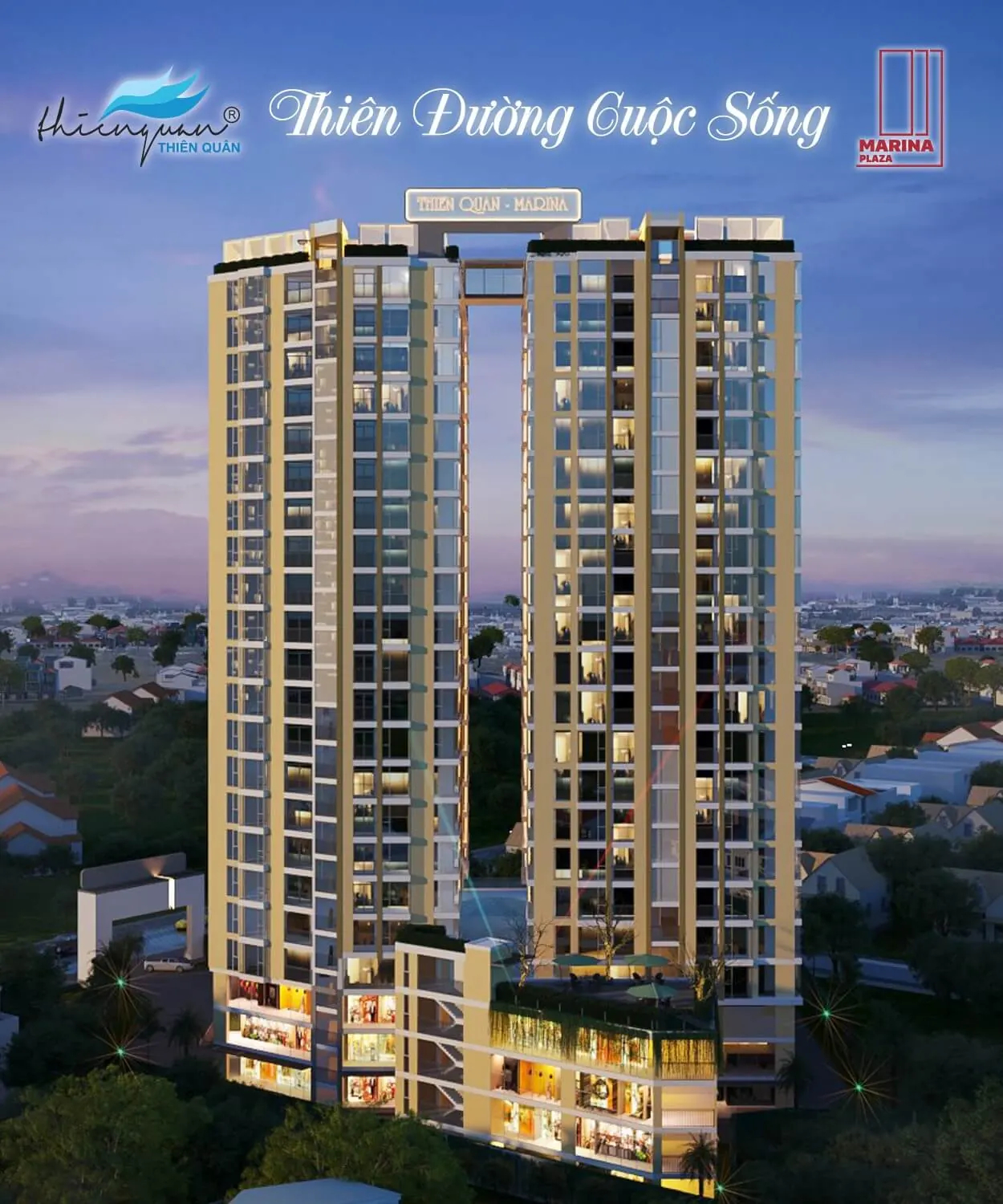 Tháp đôi Thiên Quân Marina Plaza Cần Thơ về đêm