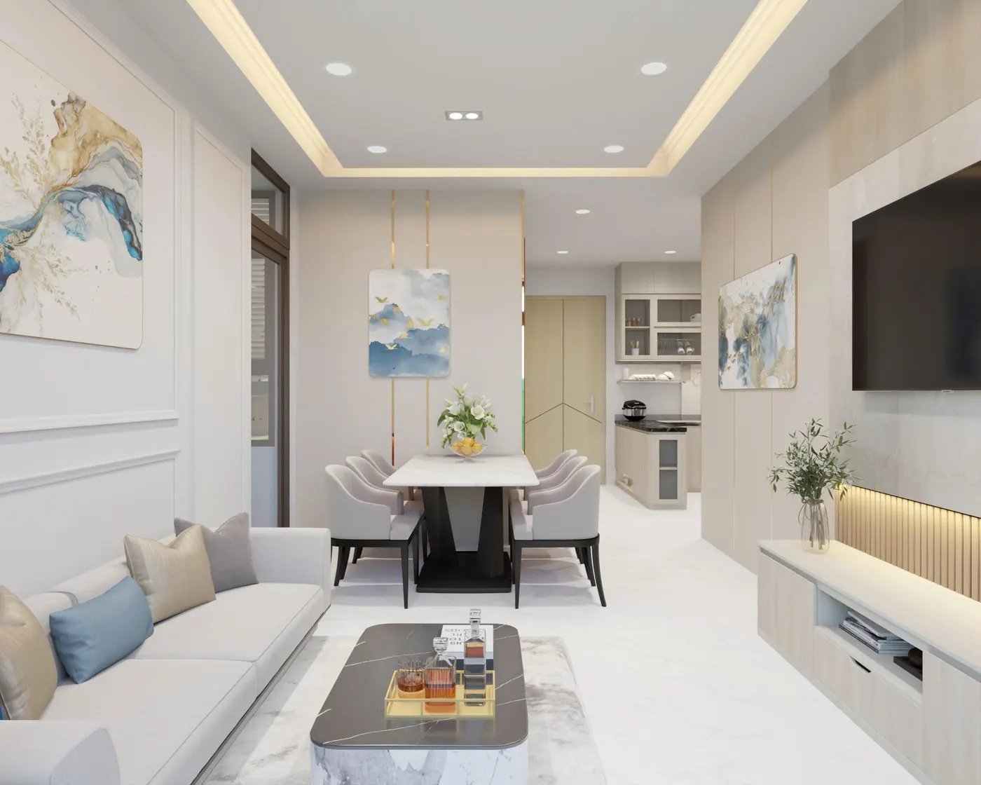 Phòng khách căn hộ mẫu chung cư Nhịp Điệu Xanh