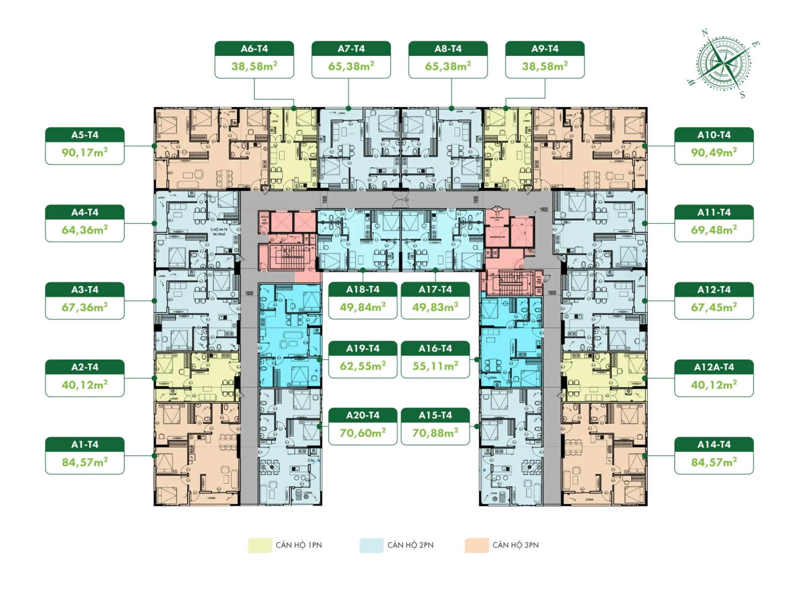 Mặt bằng tầng điển hình Dream House Nhịp Điệu Xanh 20 căn