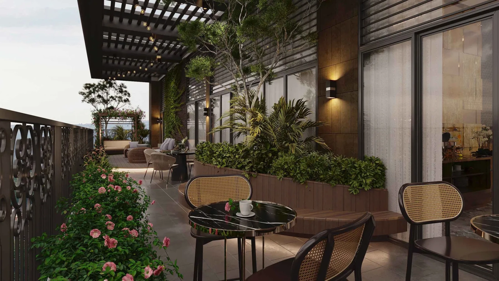 Ban công sân vườn penthouse Cara River Park