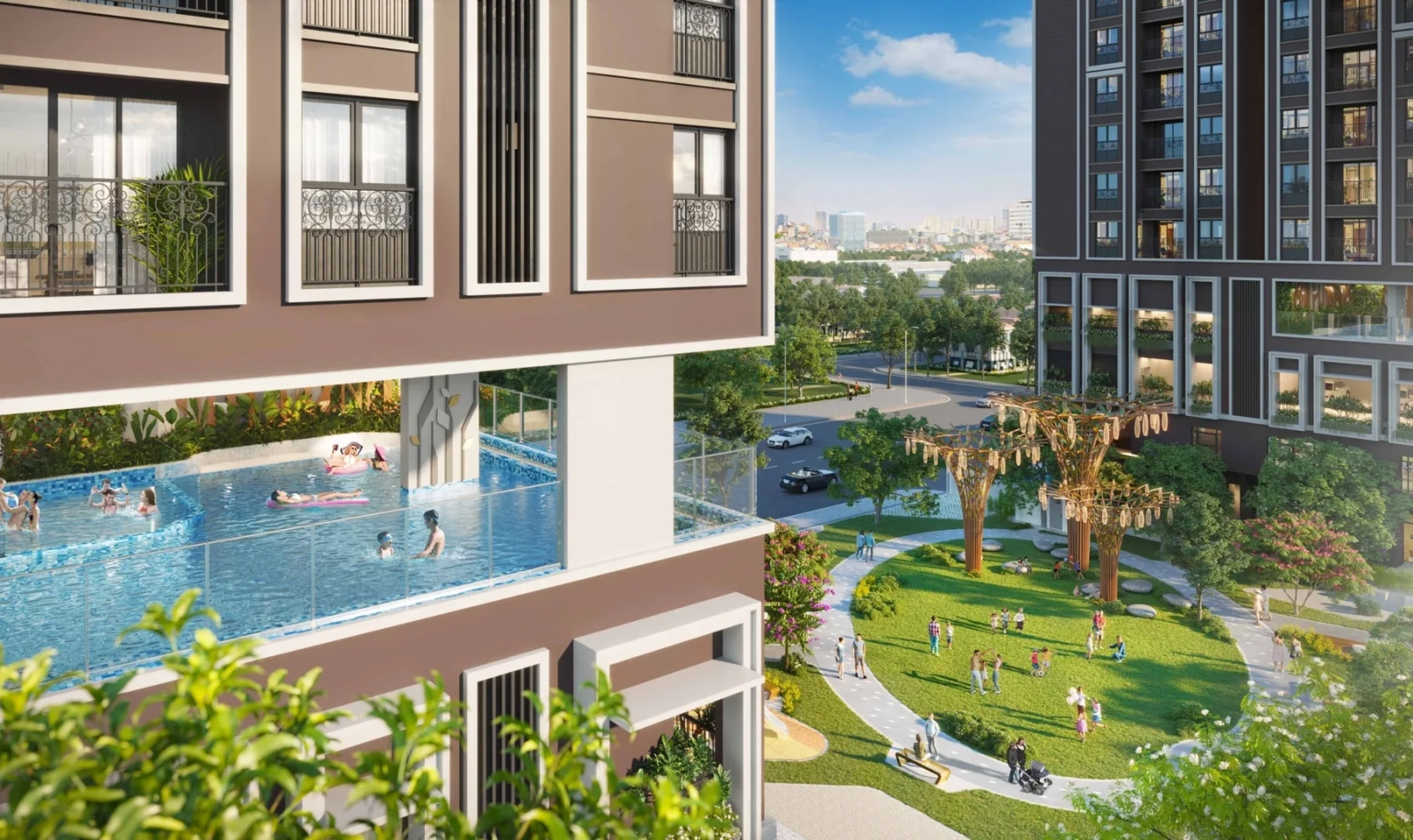 Bể bơi sân vườn chung cư cao cấp Cara River Park