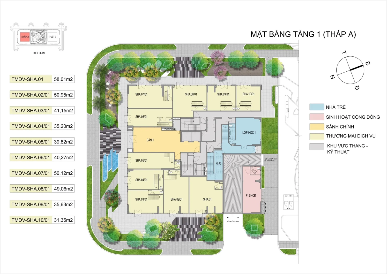 Mặt bằng tầng 1 tháp A Cara River Park shophouse