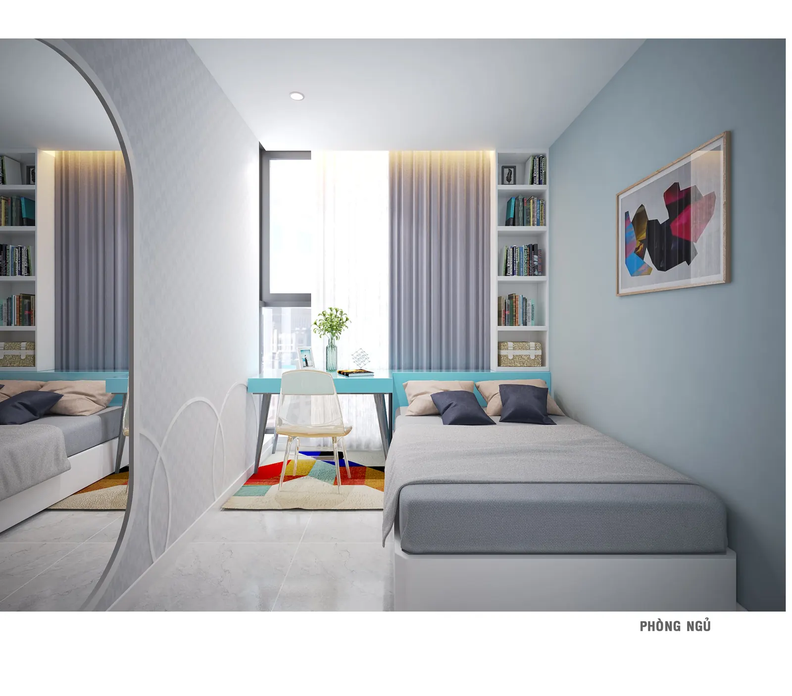 Phòng ngủ có bàn học căn hộ Thiên Quân Marina