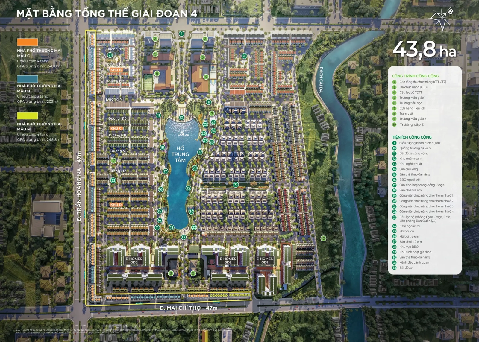 Mặt bằng tổng thể và tiện ích giai đoạn 4 Nam Long II