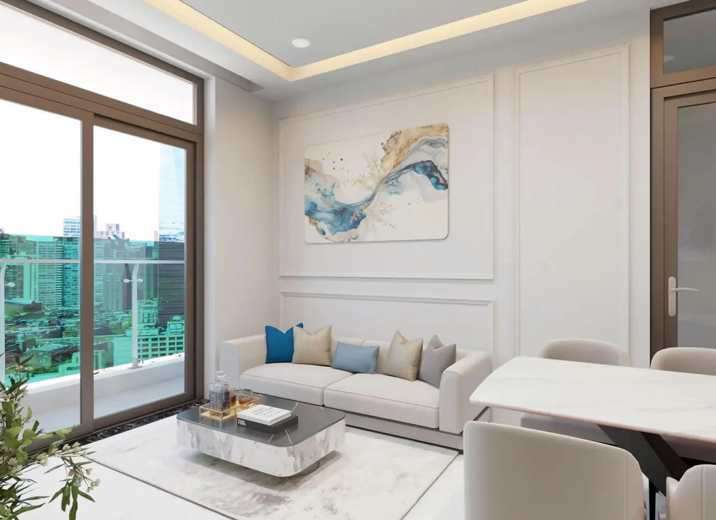 Phòng khách view ban công căn hộ Central Home