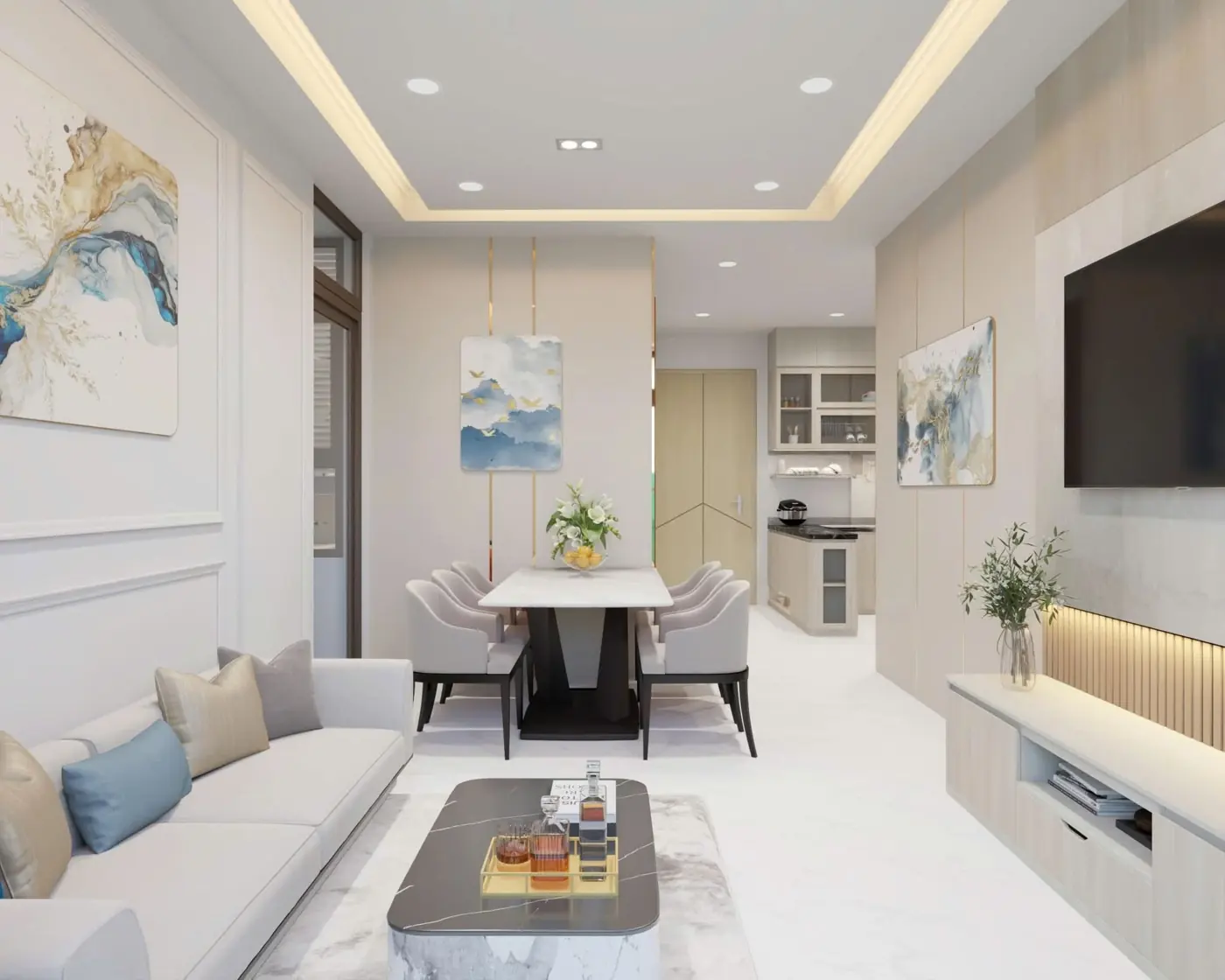 Phòng khách và bàn ăn căn hộ Central Home