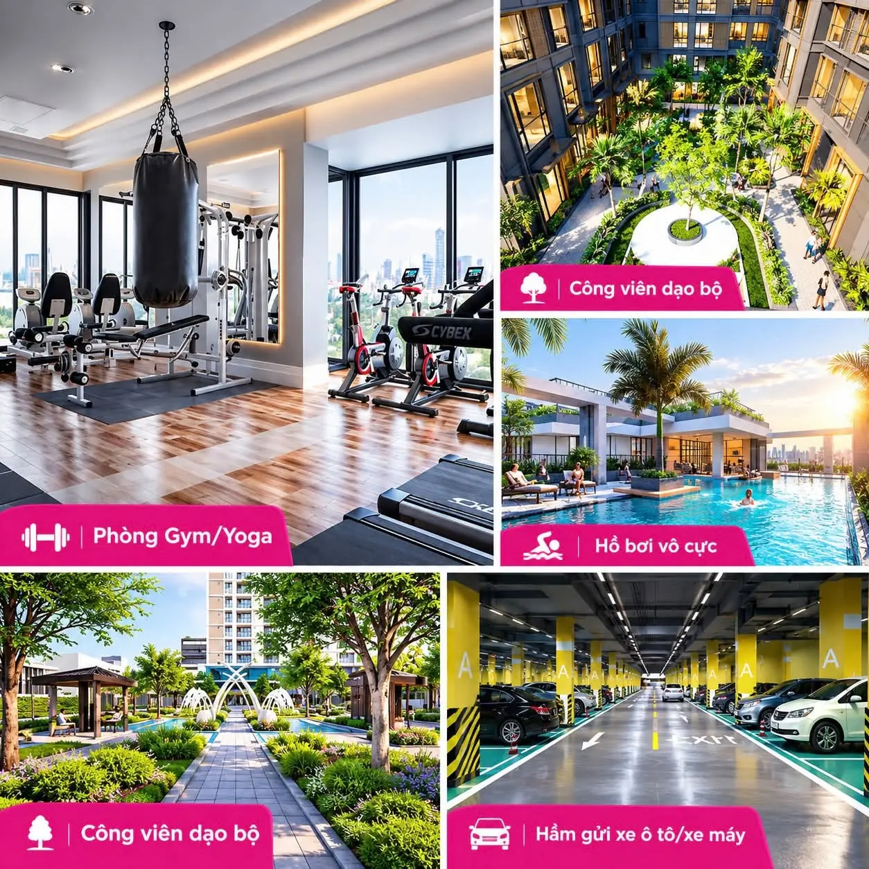 Tiện ích nội khu Central Home: hồ bơi vô cực, gym, công viên dạo bộ, hầm gửi xe