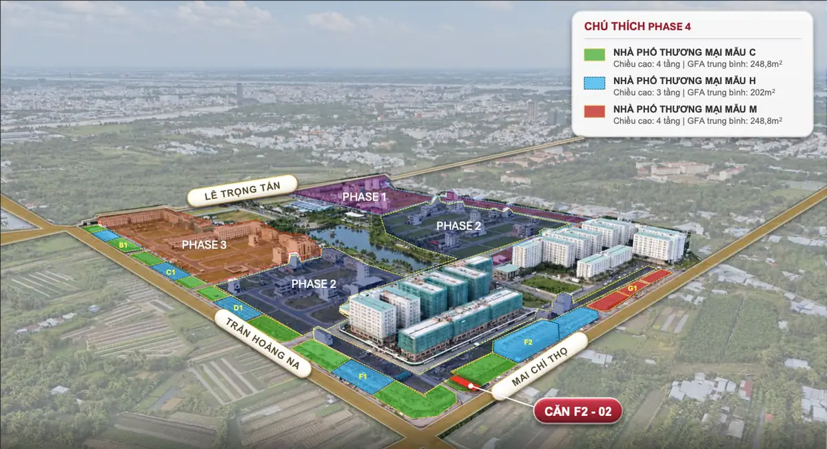 Vị trí căn F2-02 nhà phố Nam Long 2 Cần Thơ trục Mai Chí Thọ